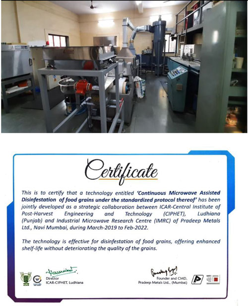 Continuous process for baking of cured friction material using electromagnetic energy